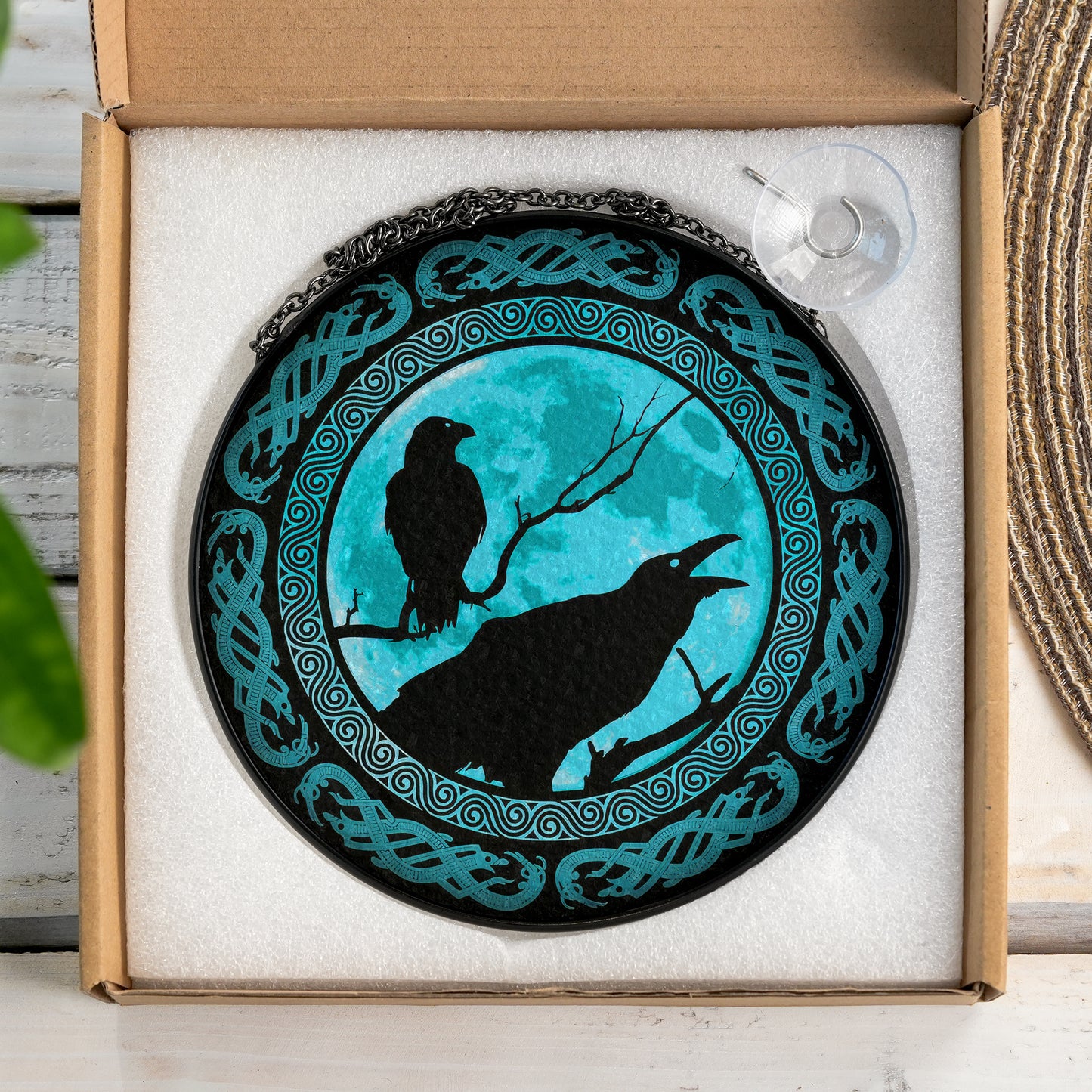 Huginn & Muninn Silhouette - Viking Stained Glass Hanging Ornament