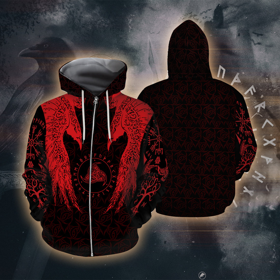 Fiery Rune Serpent 3D Printed T-shirt - Long Sleeves - Hoodie - Zip Hoodie