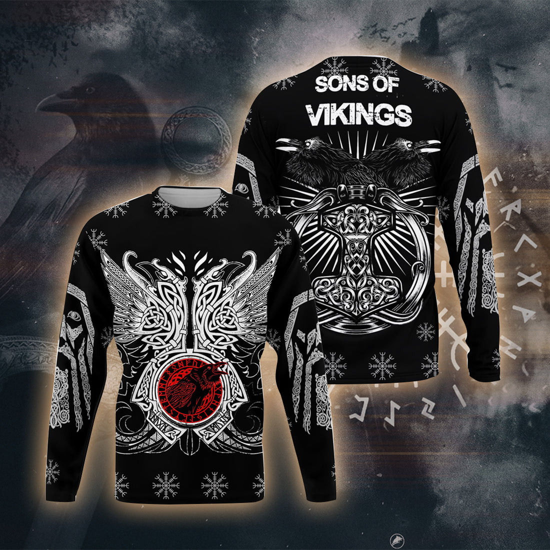 Sons of Vikings Emblem 3D Printed T-shirt - Long Sleeves - Hoodie - Zip Hoodie