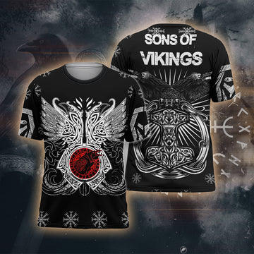 Sons of Vikings Emblem 3D Printed T-shirt - Long Sleeves - Hoodie - Zip Hoodie