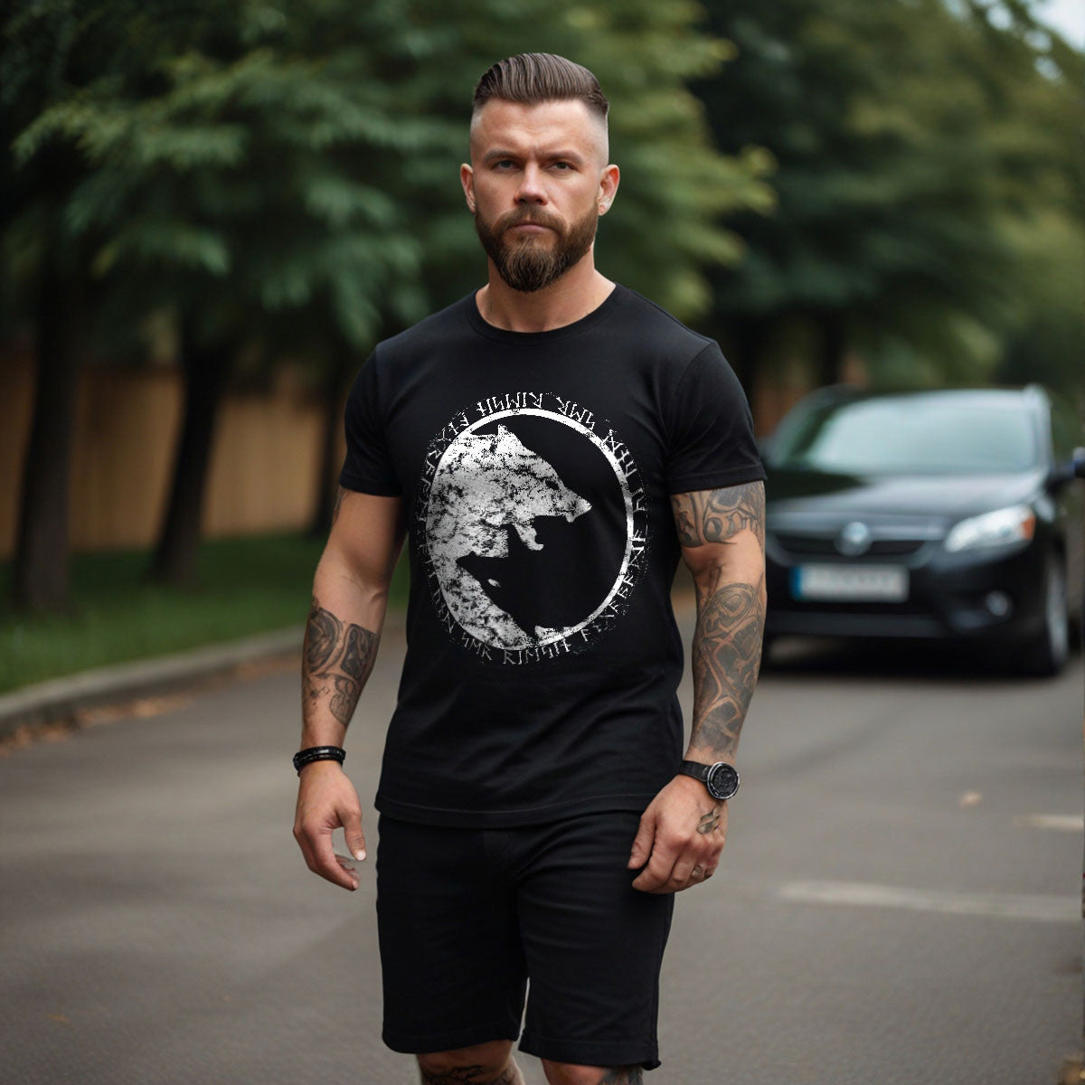 Yin Yang Wolf Black Viking T-Shirt