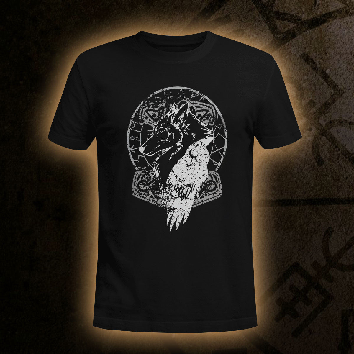 Wolf Raven Hammer Black Viking Tee