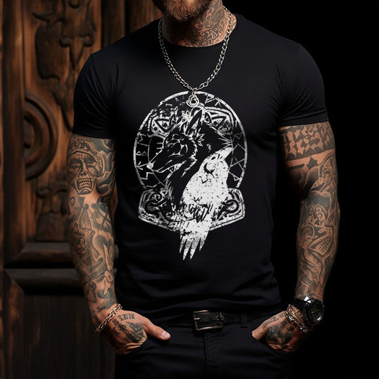 Wolf Raven Hammer Black Viking Tee