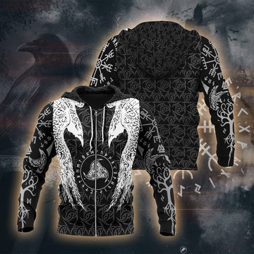 Monochrome Raven Wings 3D Printed T-shirt - Long Sleeves - Hoodie - Zip Hoodie