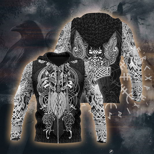 Runic Viking Warrior 3D Printed T-shirt - Long Sleeves - Hoodie - Zip Hoodie