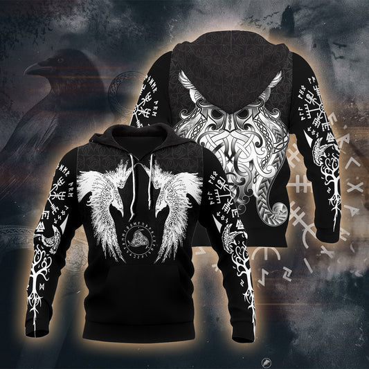 Twin Ravens of Odin 3D Printed T-shirt - Long Sleeves - Hoodie - Zip Hoodie