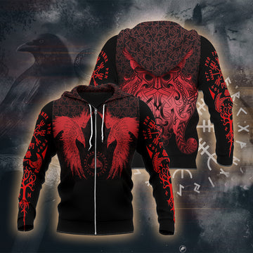 Fiery Raven Viking 3D Printed T-shirt - Long Sleeves - Hoodie - Zip Hoodie