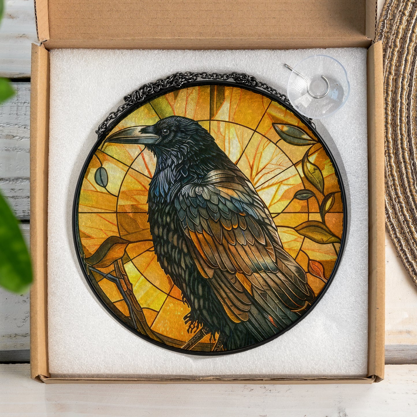 Golden Raven - Viking Stained Glass Hanging Ornament