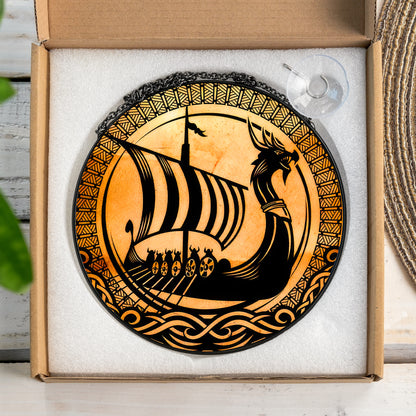 Drakkar Voyage - Viking Stained Glass Hanging Ornament