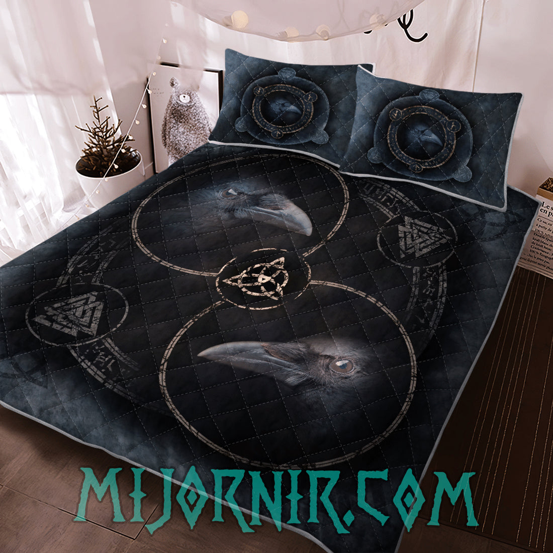 Odin's Raven Emblem - Viking Quilt Set