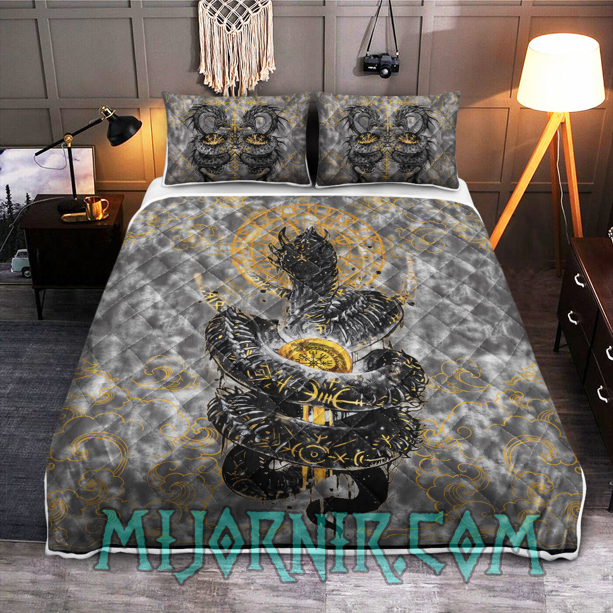 Golden Jormungandr  - Viking Quilt Set