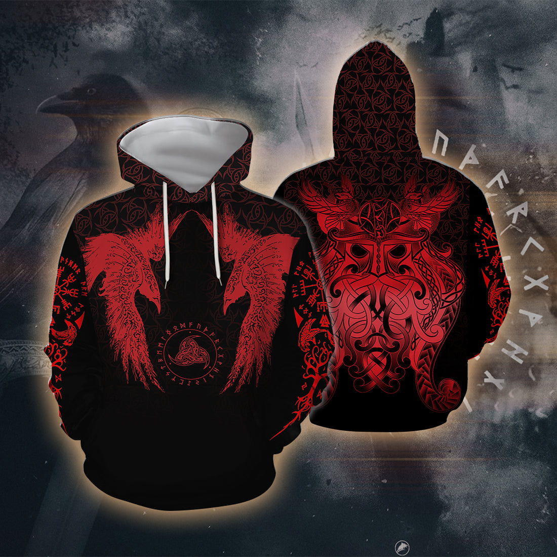 Fiery Raven Viking 3D Printed T-shirt - Long Sleeves - Hoodie - Zip Hoodie