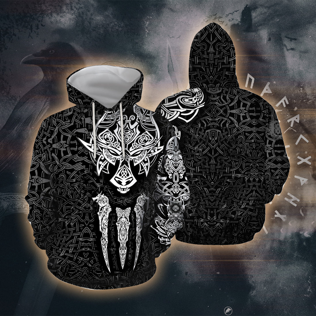 Odin's Shamanic Mask 3D Printed T-shirt - Long Sleeves - Hoodie - Zip Hoodie