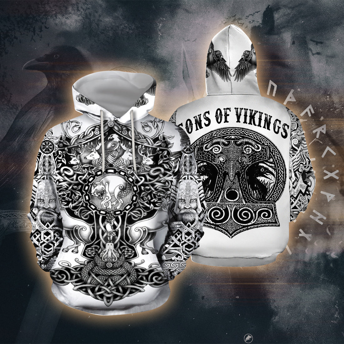 Sons of Vikings Legendary 3D Printed T-shirt - Long Sleeves - Hoodie - Zip Hoodie