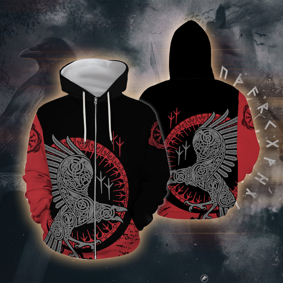 Runic Warrior’s Crest 3D Printed T-shirt - Long Sleeves - Hoodie - Zip Hoodie