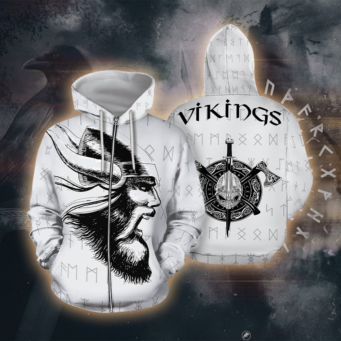 Viking Warrior Sketch 3D Printed T-shirt - Long Sleeves - Hoodie - Zip Hoodie