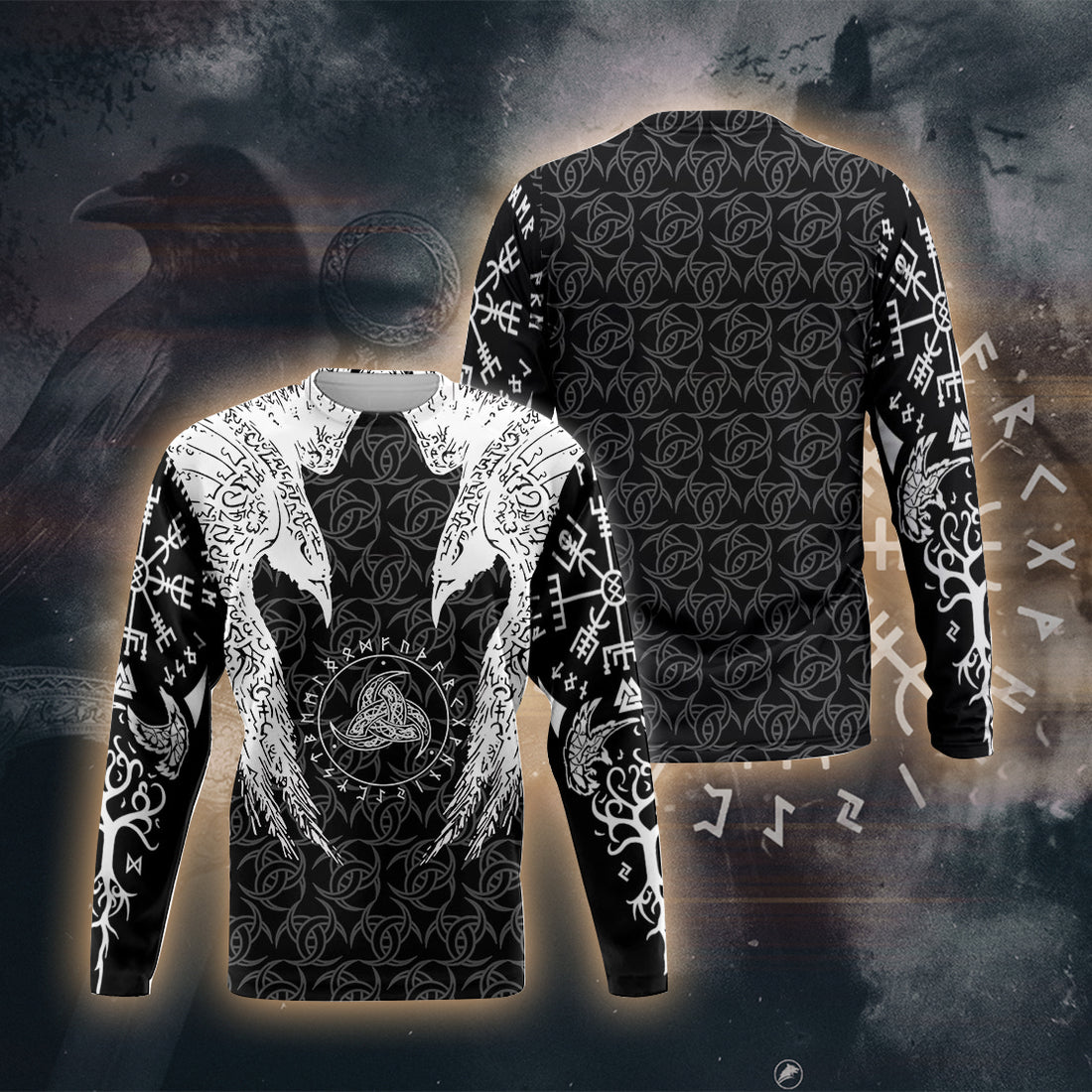 Monochrome Raven Wings 3D Printed T-shirt - Long Sleeves - Hoodie - Zip Hoodie