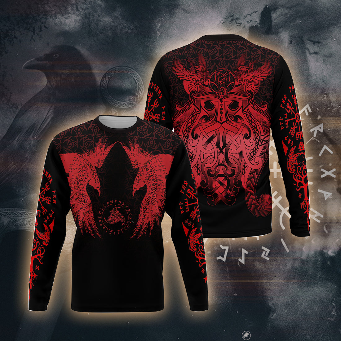 Fiery Raven Viking 3D Printed T-shirt - Long Sleeves - Hoodie - Zip Hoodie