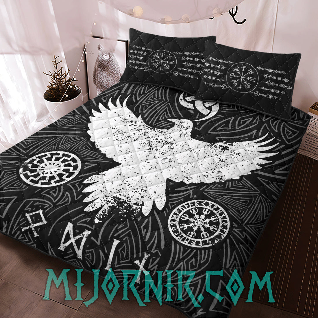 Odin's Raven Emblem - Viking Quilt Set