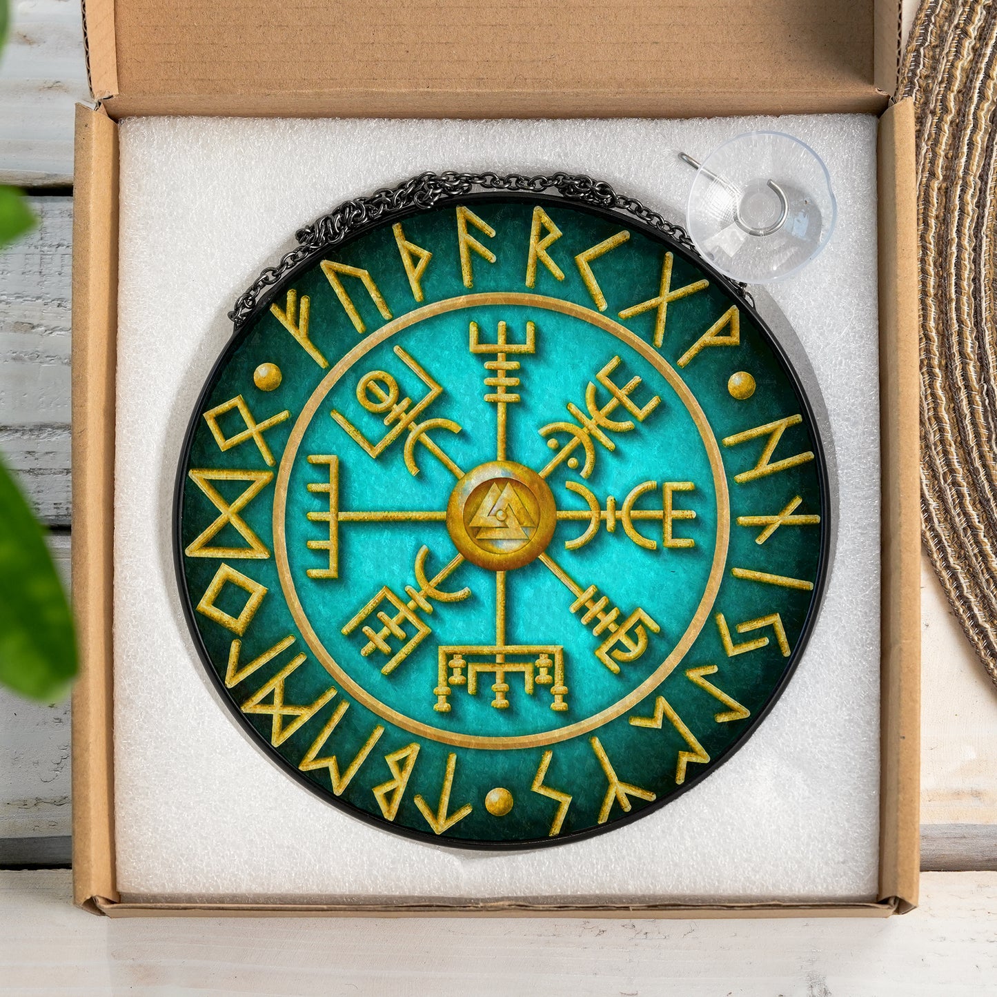 Runic Compass - Viking Stained Glass Hanging Ornament