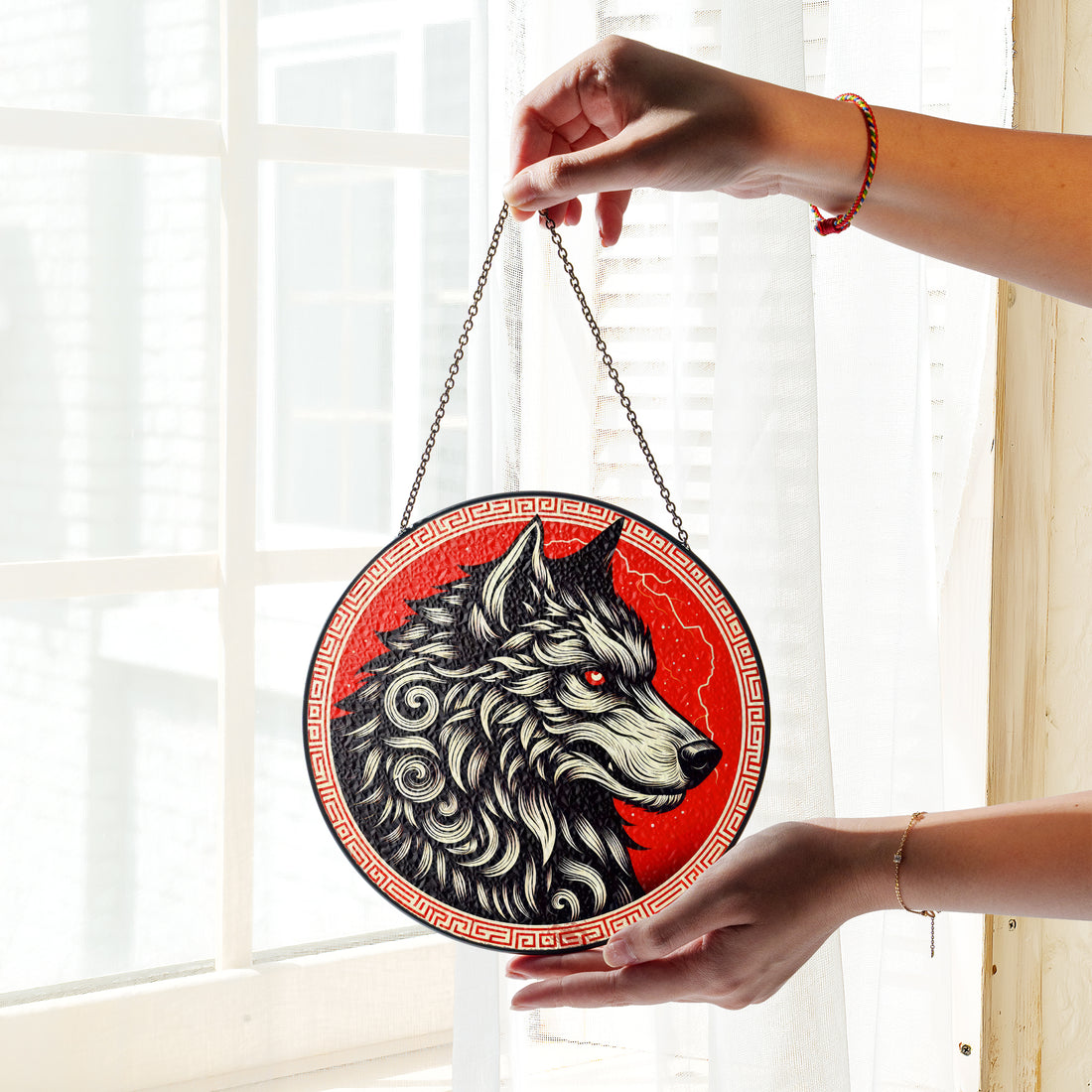 Fenrir's Fury - Viking Stained Glass Hanging Ornament