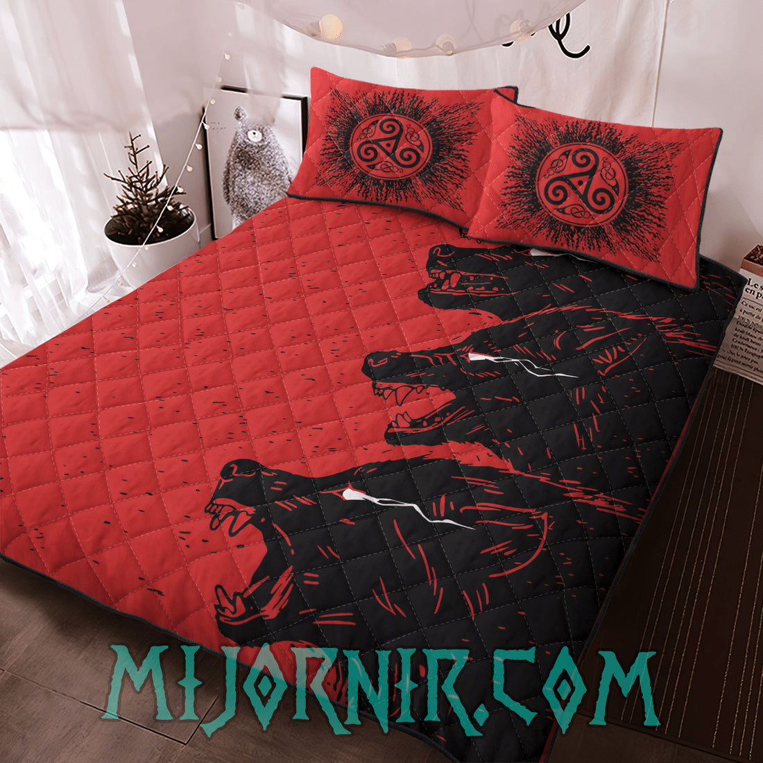 Red Fenrir's Fury - Viking Quilt Set