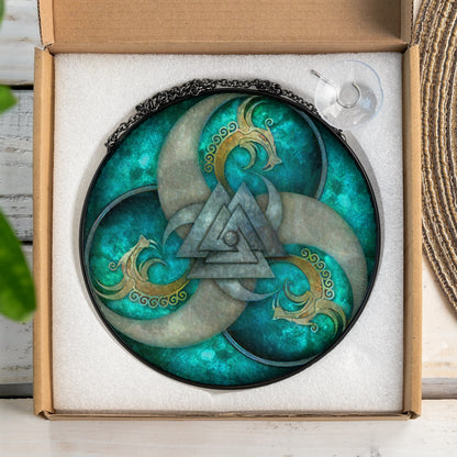 Valknut Triskelion - Viking Stained Glass Hanging Ornament