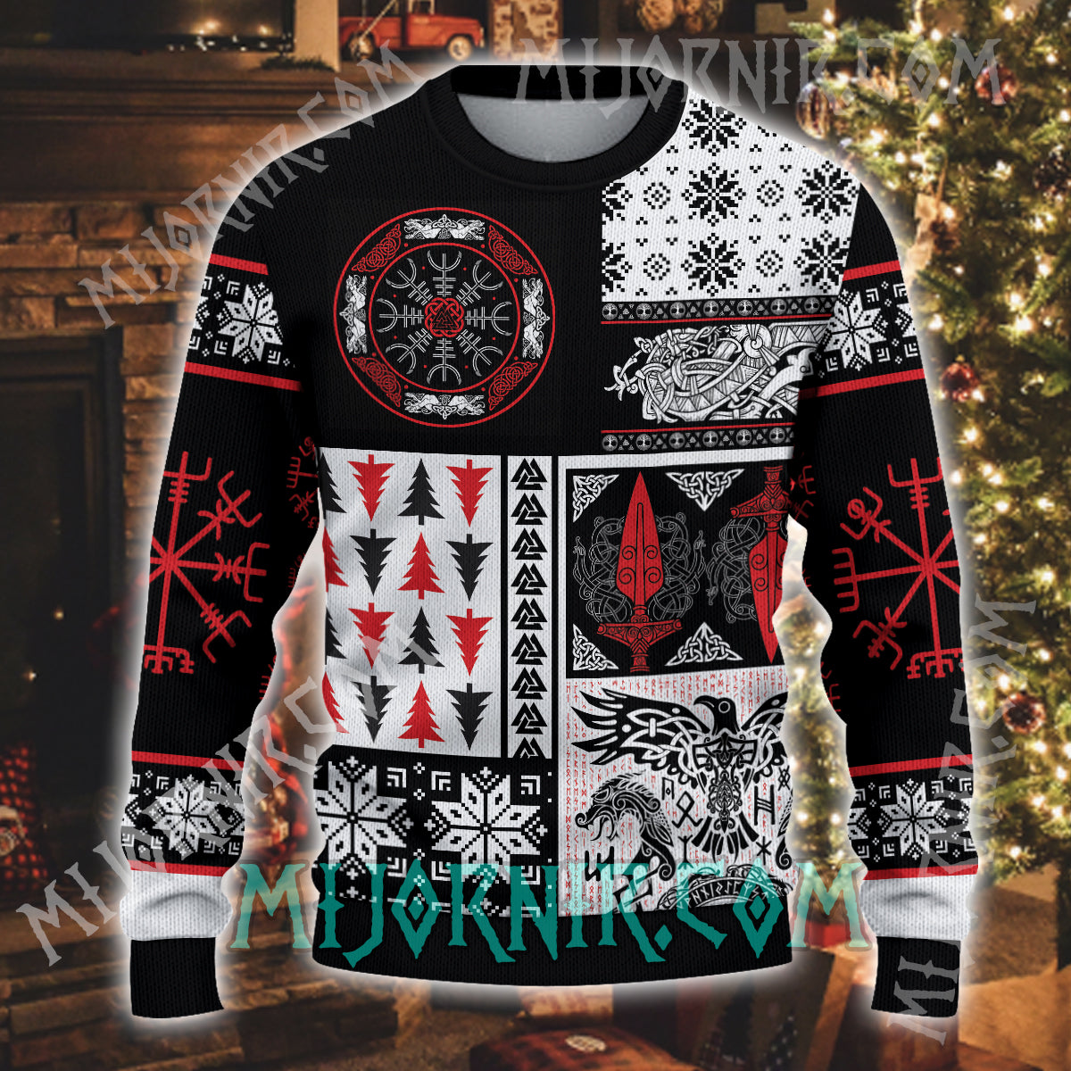 Viking Warrior Spirit Christmas Sweater - Norse Symbols of Power and Protection