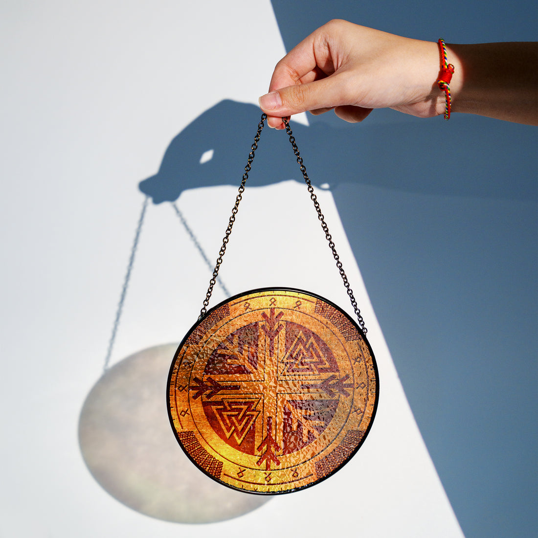 Viking Compass & Valknut - Viking Stained Glass Hanging Ornament