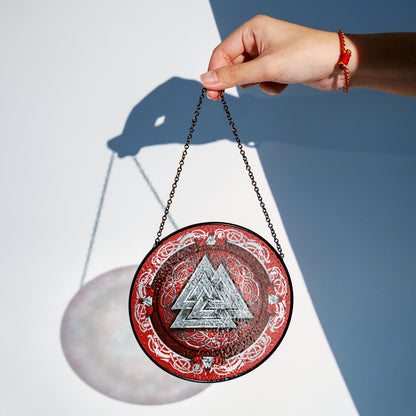 Viking Valknut Stained Glass Hanging Ornament