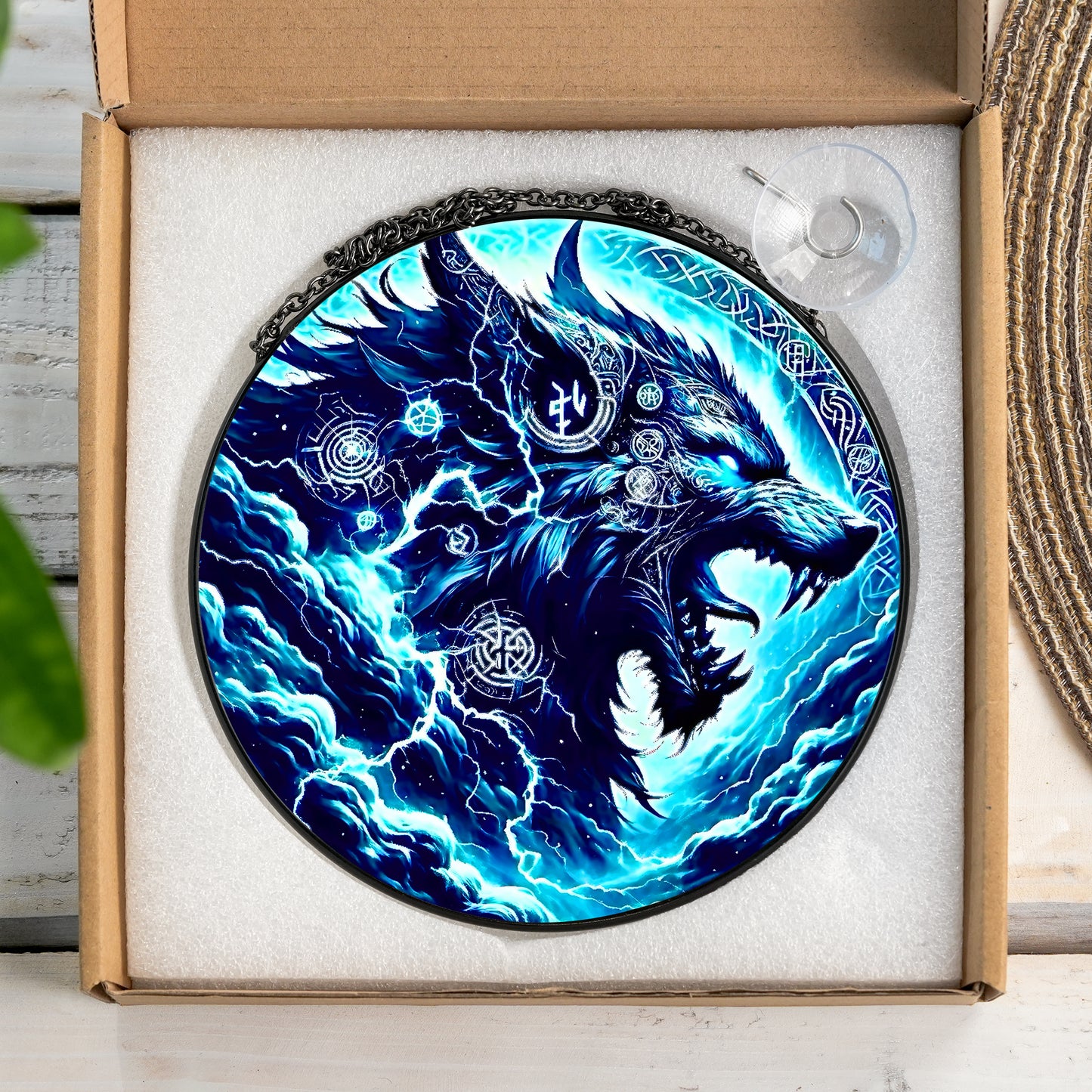 Storm Wolf Spirit - Viking Stained Glass Hanging Ornament