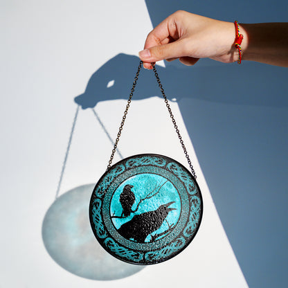 Huginn & Muninn Silhouette - Viking Stained Glass Hanging Ornament