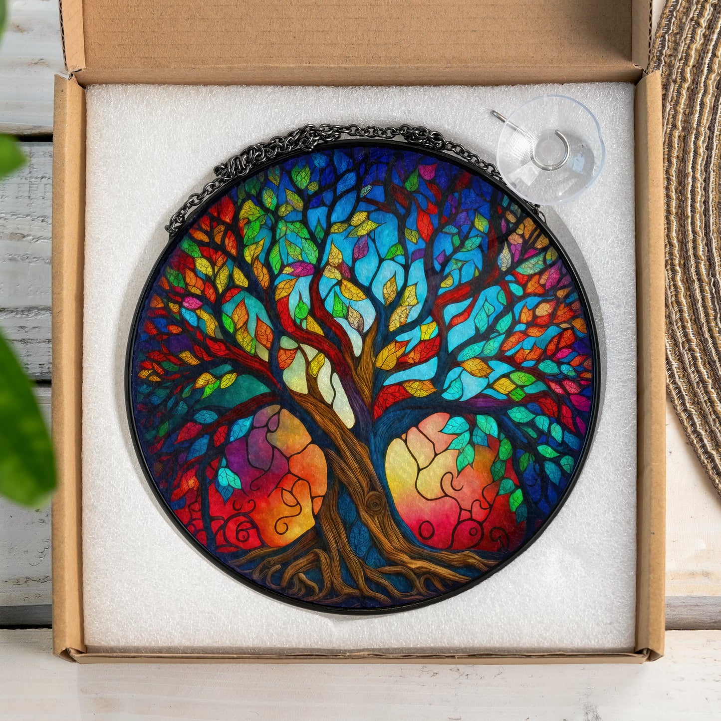 Rainbow Yggdrasil - Viking Stained Glass Hanging Ornament