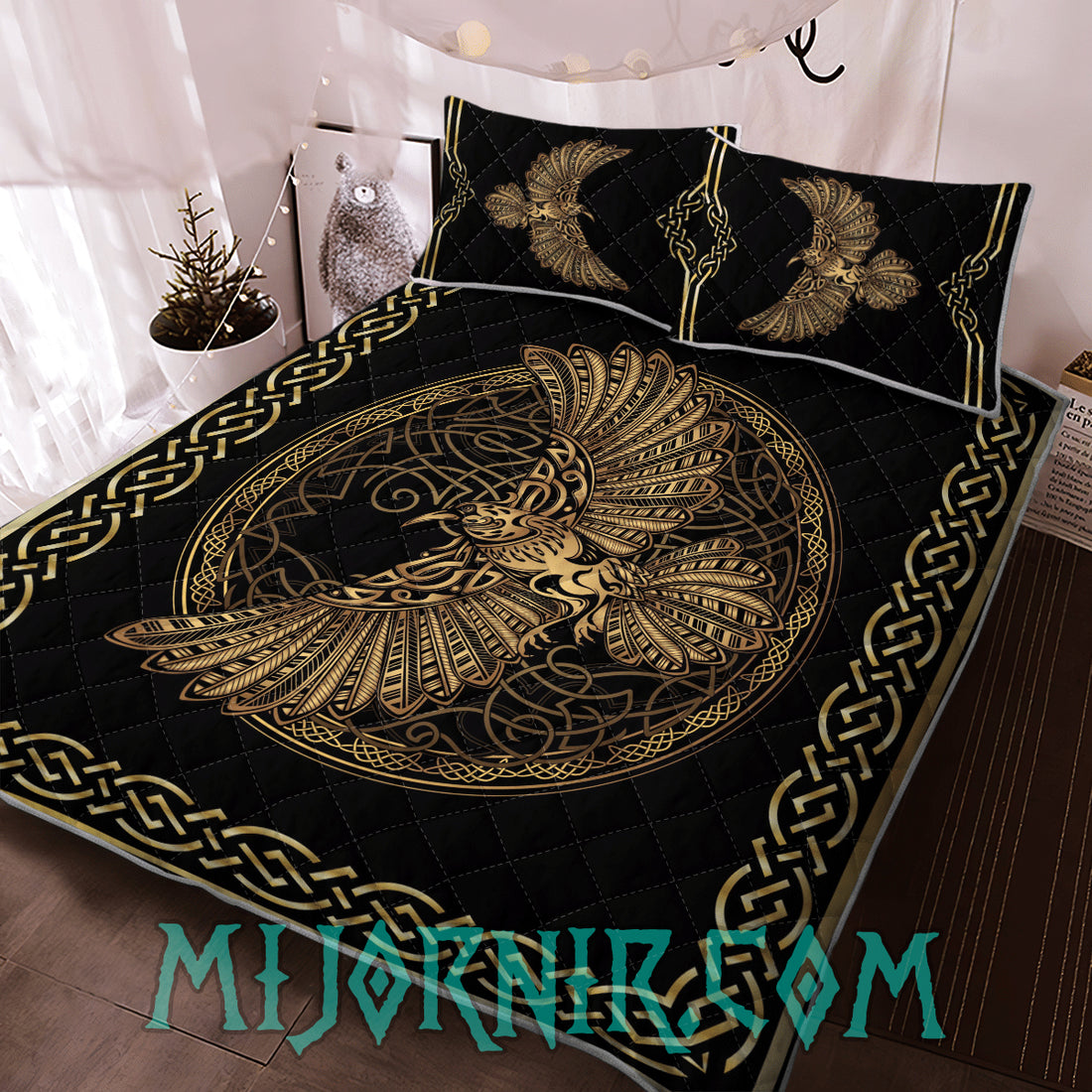 Golden Raven Knotwork - Viking Quilt Set