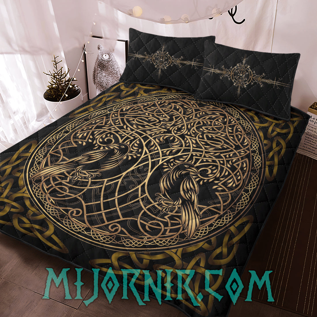 Huginn and Muninn Knotwork - Viking Quilt Set