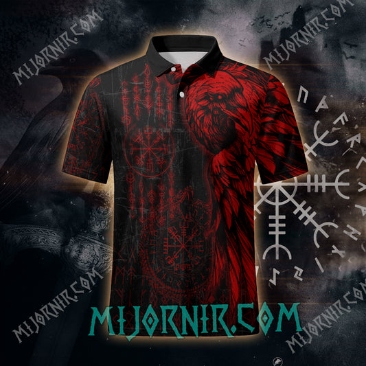 Red Raven Viking Nordic Runes Polo Shirt