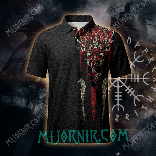 Viking Fenrir Wolf Head Norse Celtic Polo Shirt