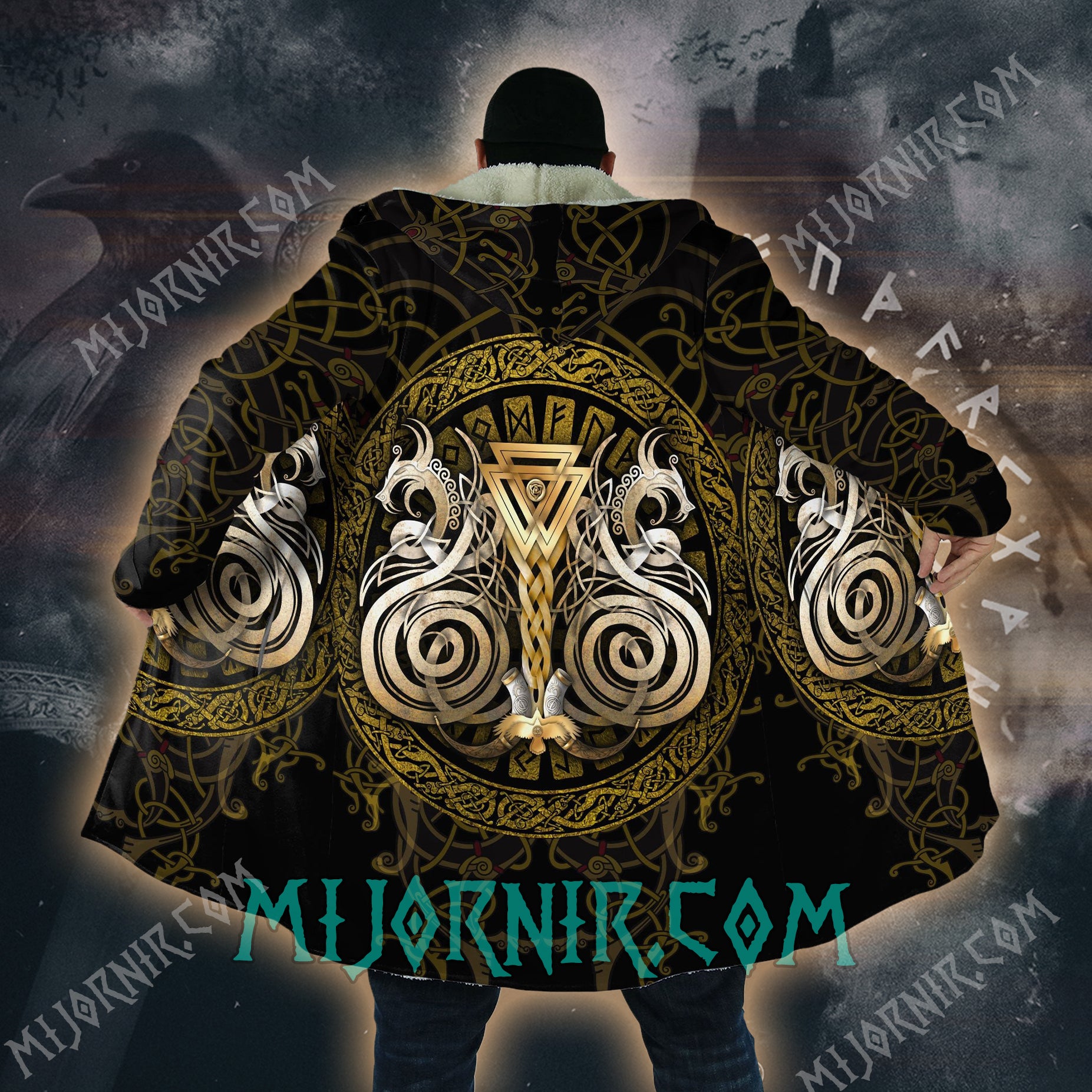 Golden Valknut - Viking Hooded Cloak