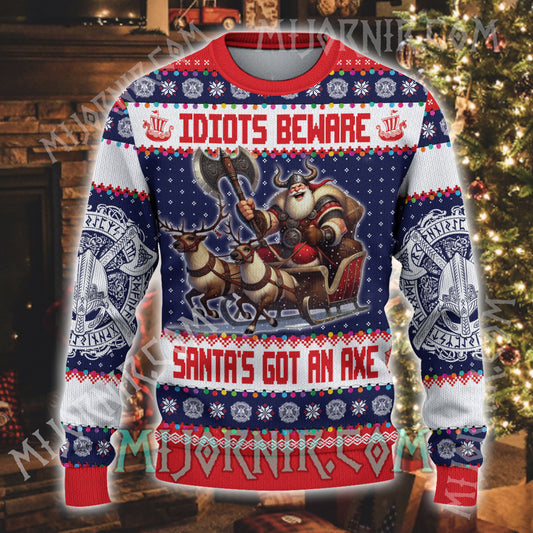 Idiot Beware - Viking Ugly Christmas Sweater