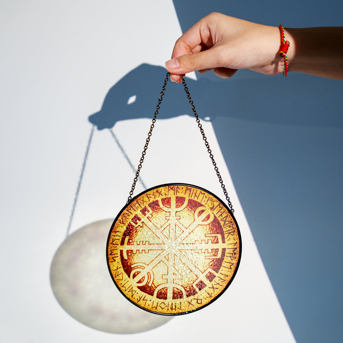 Vegvisir Rune Shield - Viking Stained Glass Hanging Ornament