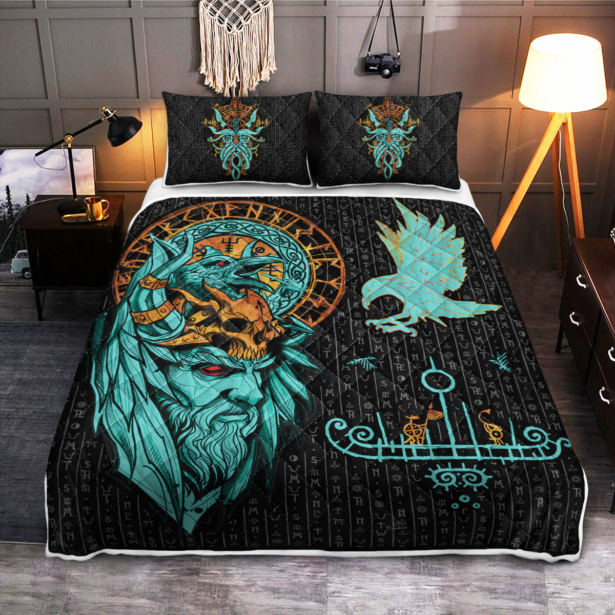 Odin's Wisdom Raven - Viking Quilt Set