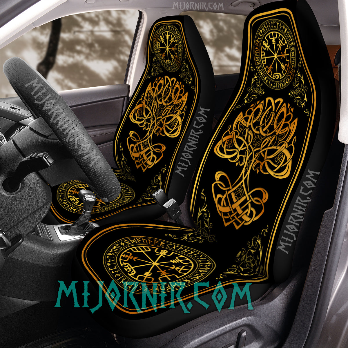 Golden Yggdrasil Emblem - Viking Car Seat Cover