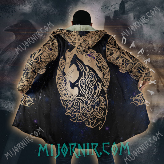 Cosmic Wolf of Fenrir - Viking Hooded Cloak