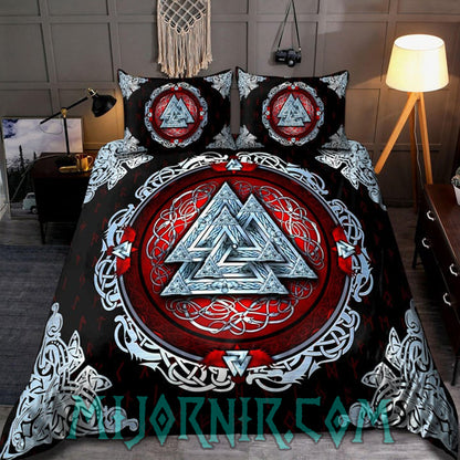 Silver Valknut Emblem - Viking Duvet Cover