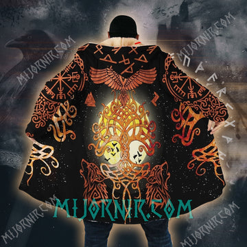 Fiery Yggdrasil - Viking Hooded Cloak