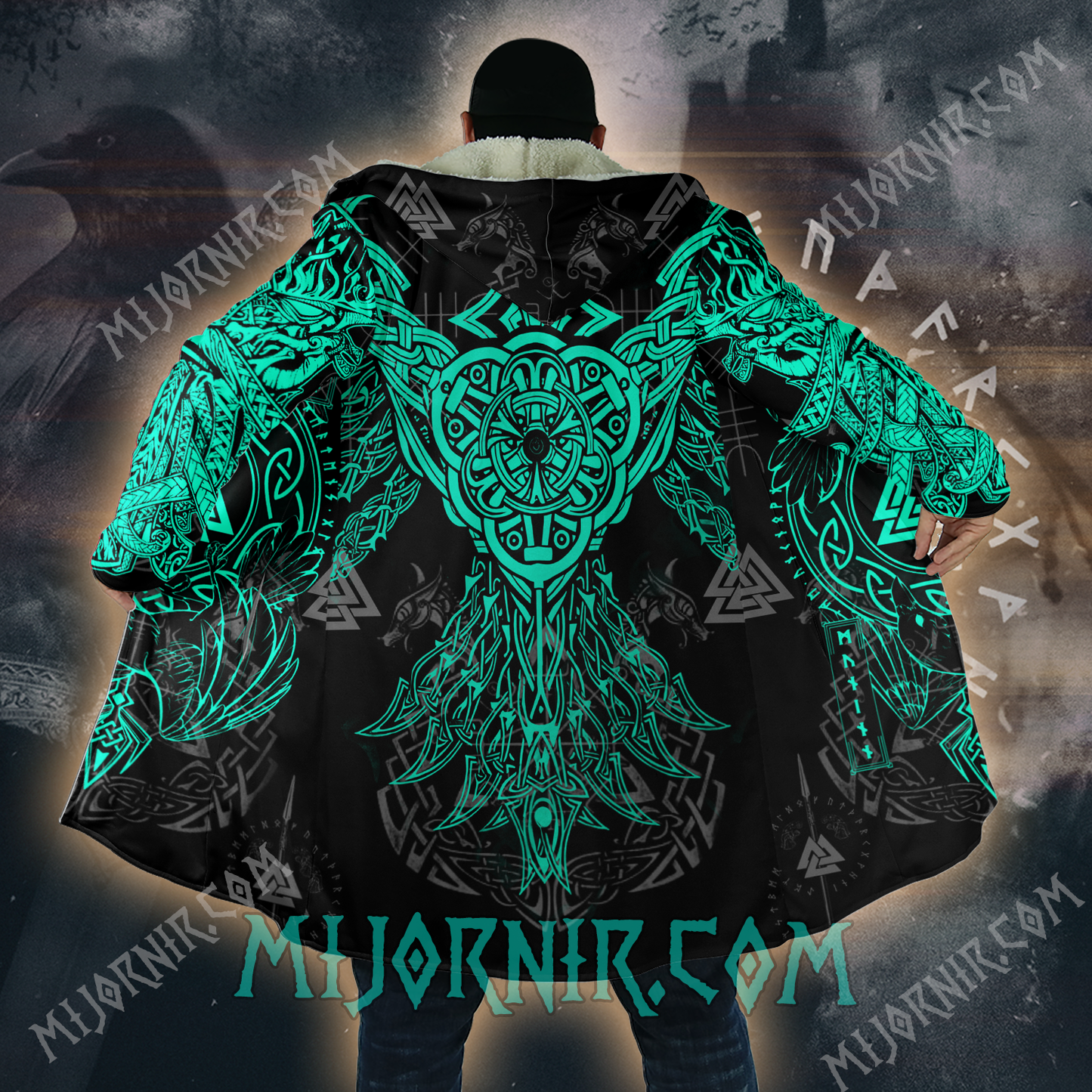 Odin's Raven Guardian - Viking Hooded Cloak