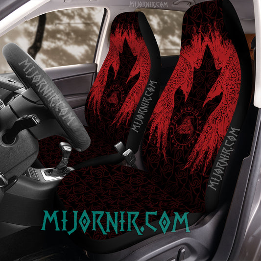 Red Huginn And Muninn - Viking Car Seat Cover