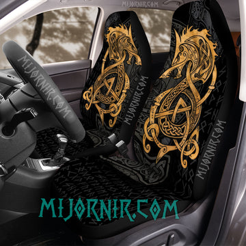 Golden Norse Wolf - Viking Car Seat Cover