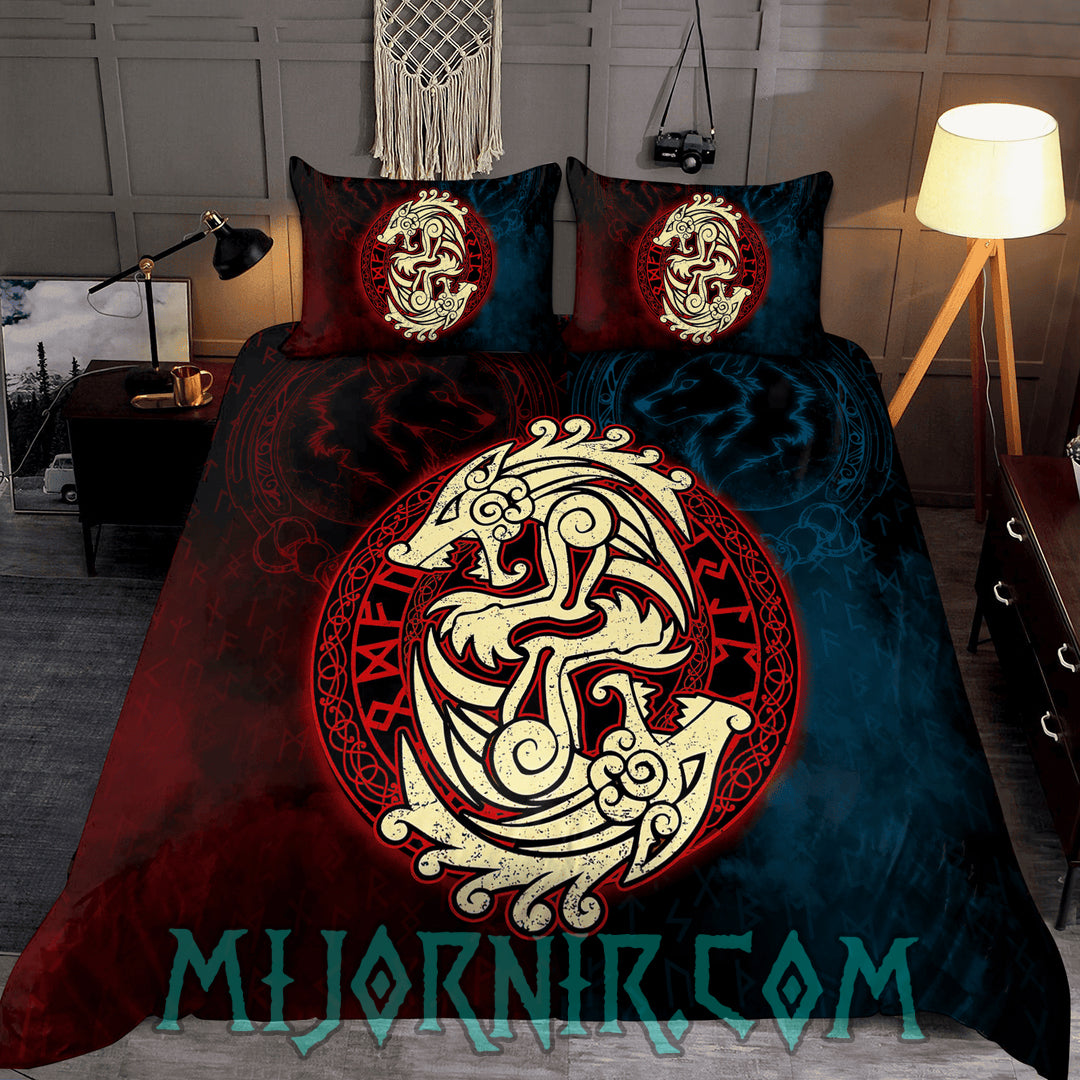 Twin Wolves of Ragnarok - Viking Duvet Cover