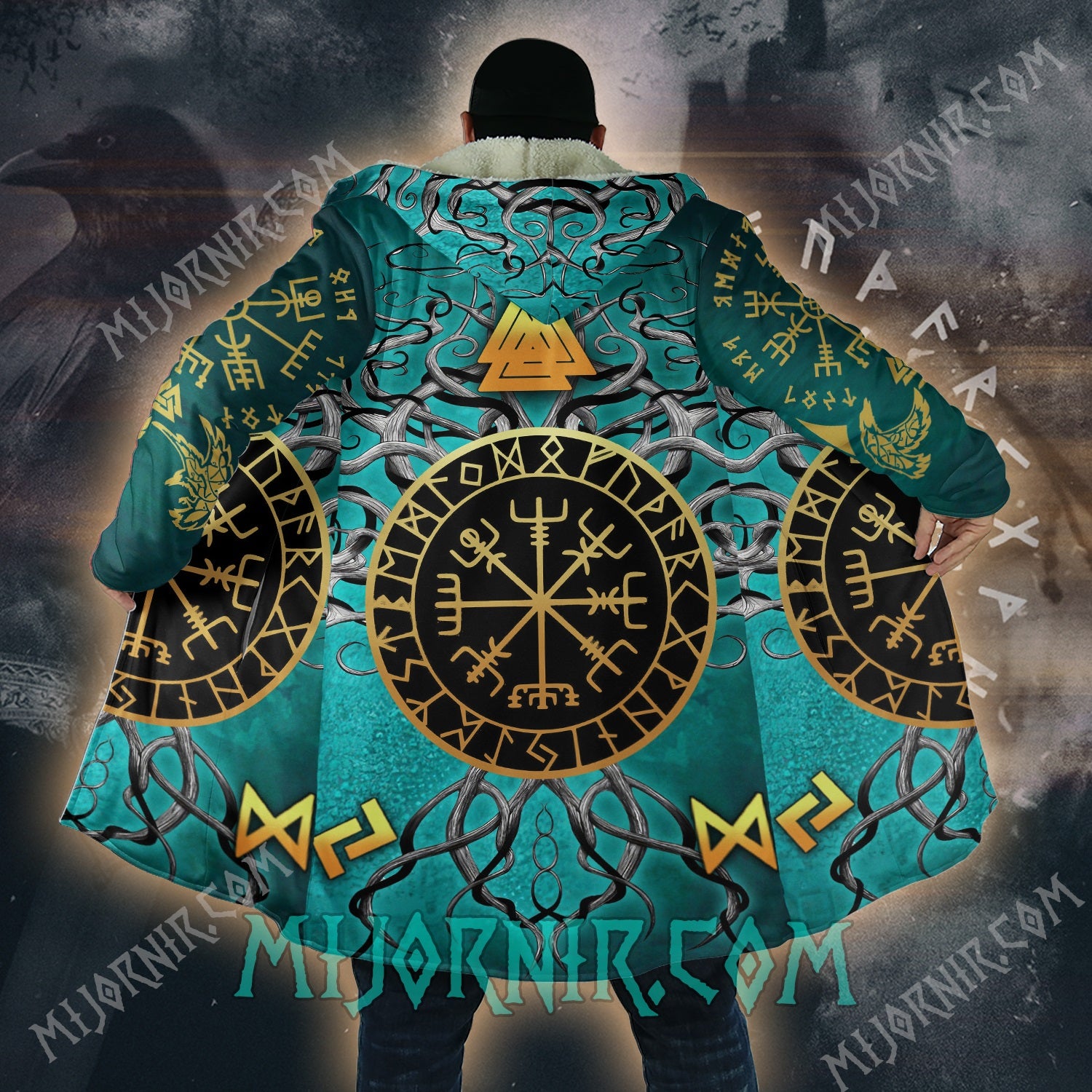 Vegvisir & Valknut - Viking Hooded Cloak